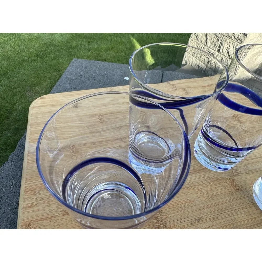 Pier 1 Swirline Cobalt Blue Swirl Glass Highball Tumblers 6-3/8